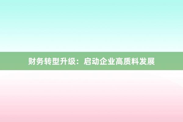 财务转型升级：启动企业高质料发展
